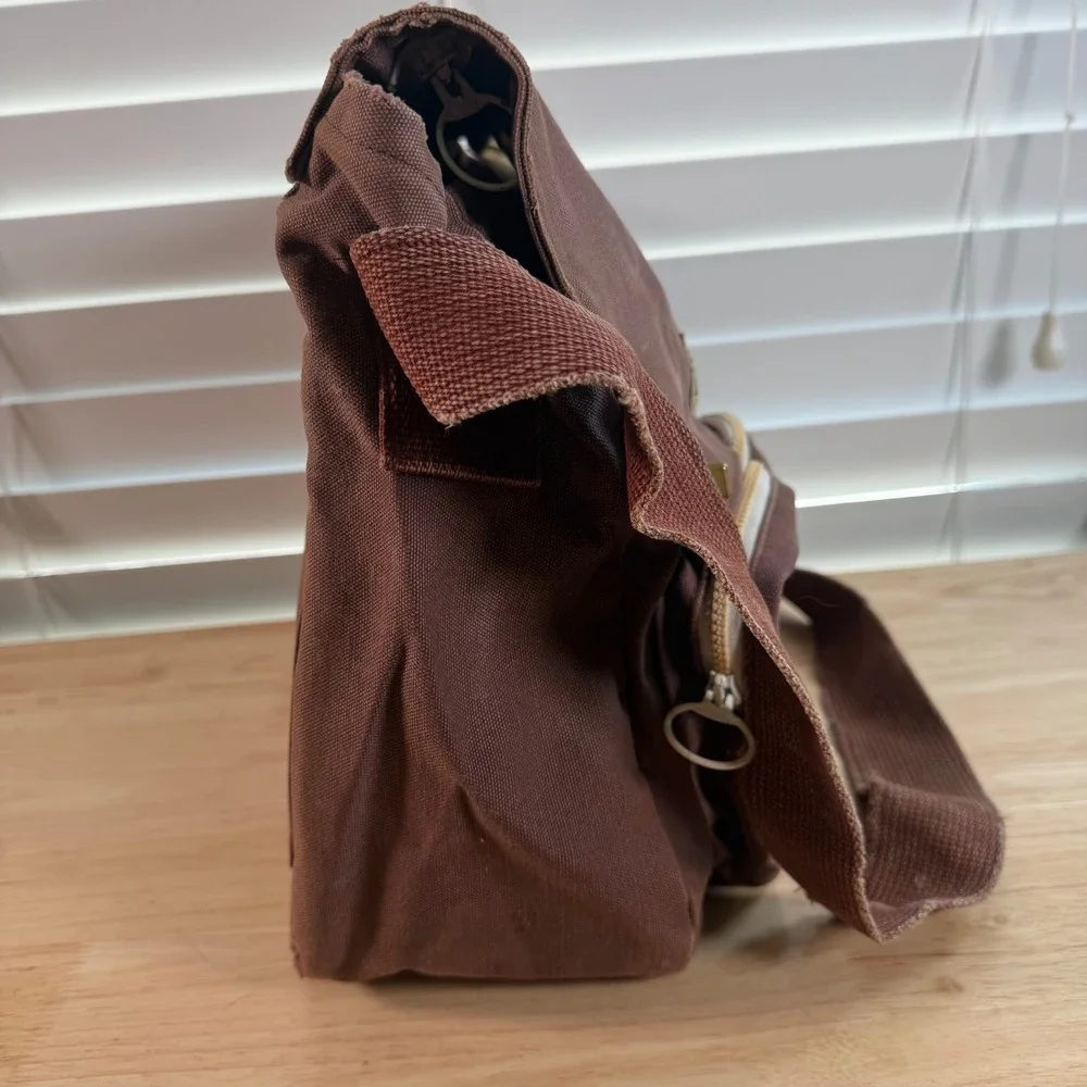 Lands' End Square Rigger Brown Canvas Durable Classic Flap Front Messenger Bag